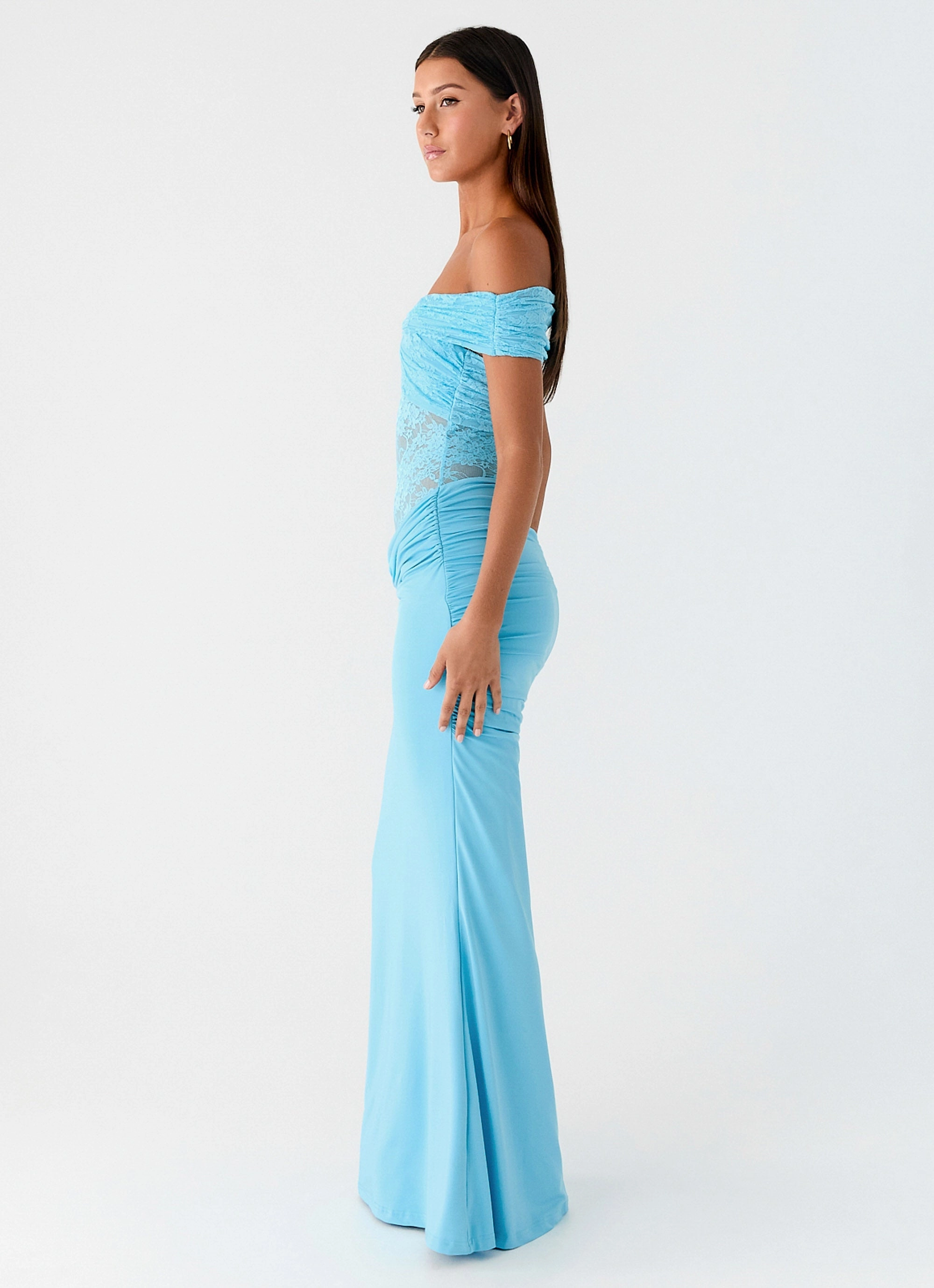 Feminine Tailoring Glossy-Finish Either Way Maxi Dress - Turquoise Blue
