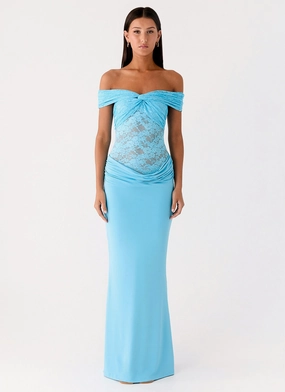 Either Way Maxi Dress - Turquoise Blue Ethically-Made Lace Detail