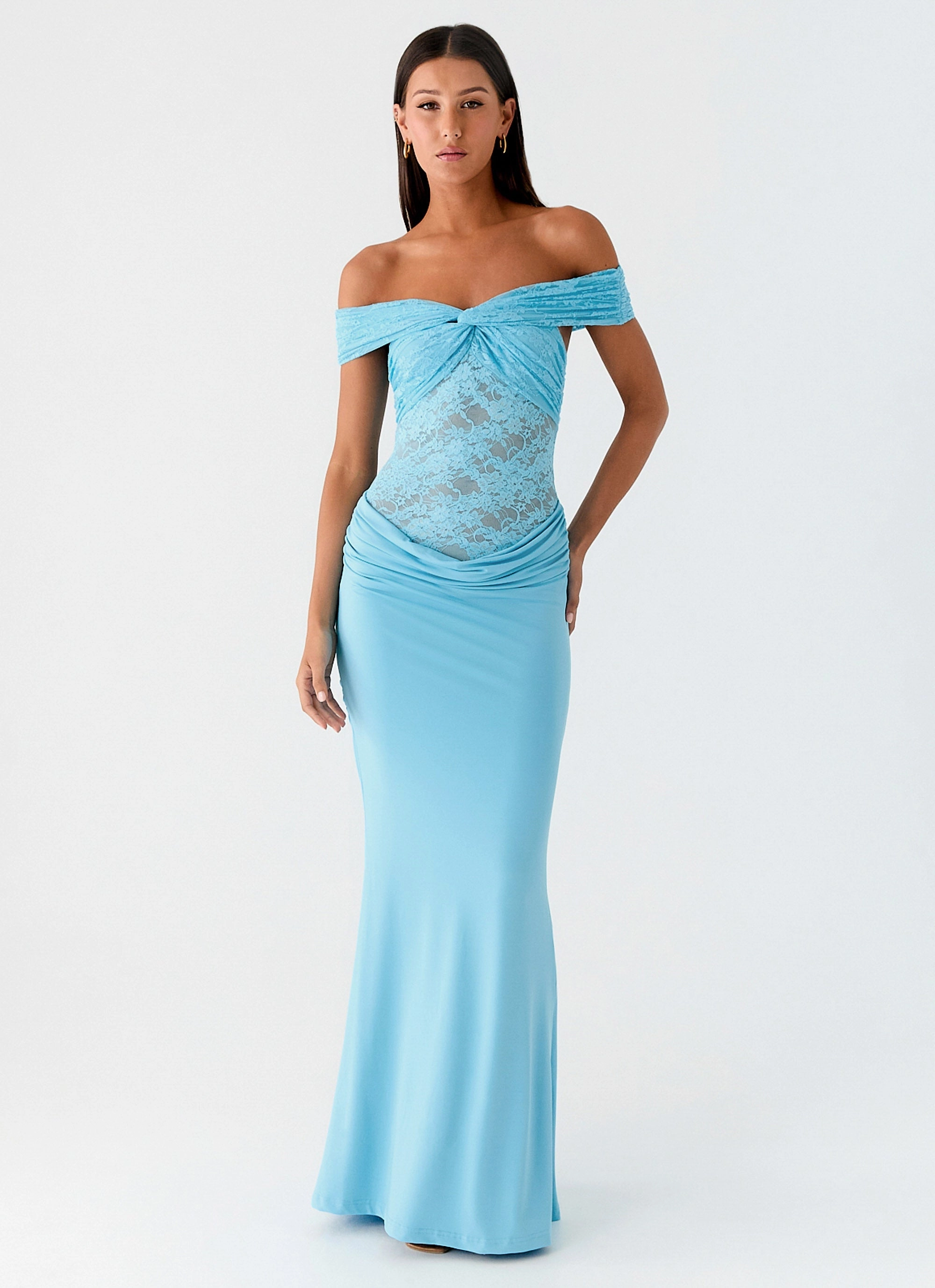 Elegant Waist Design Either Way Maxi Dress - Turquoise Blue