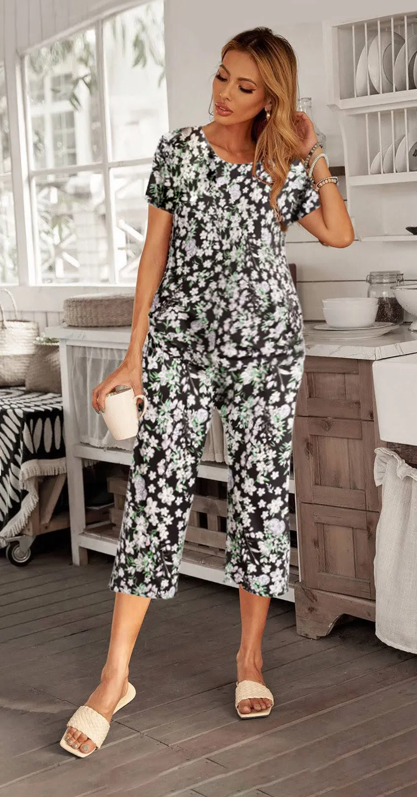 Ekouaer Cute Print with Pockets Pajama Sets (US Only)