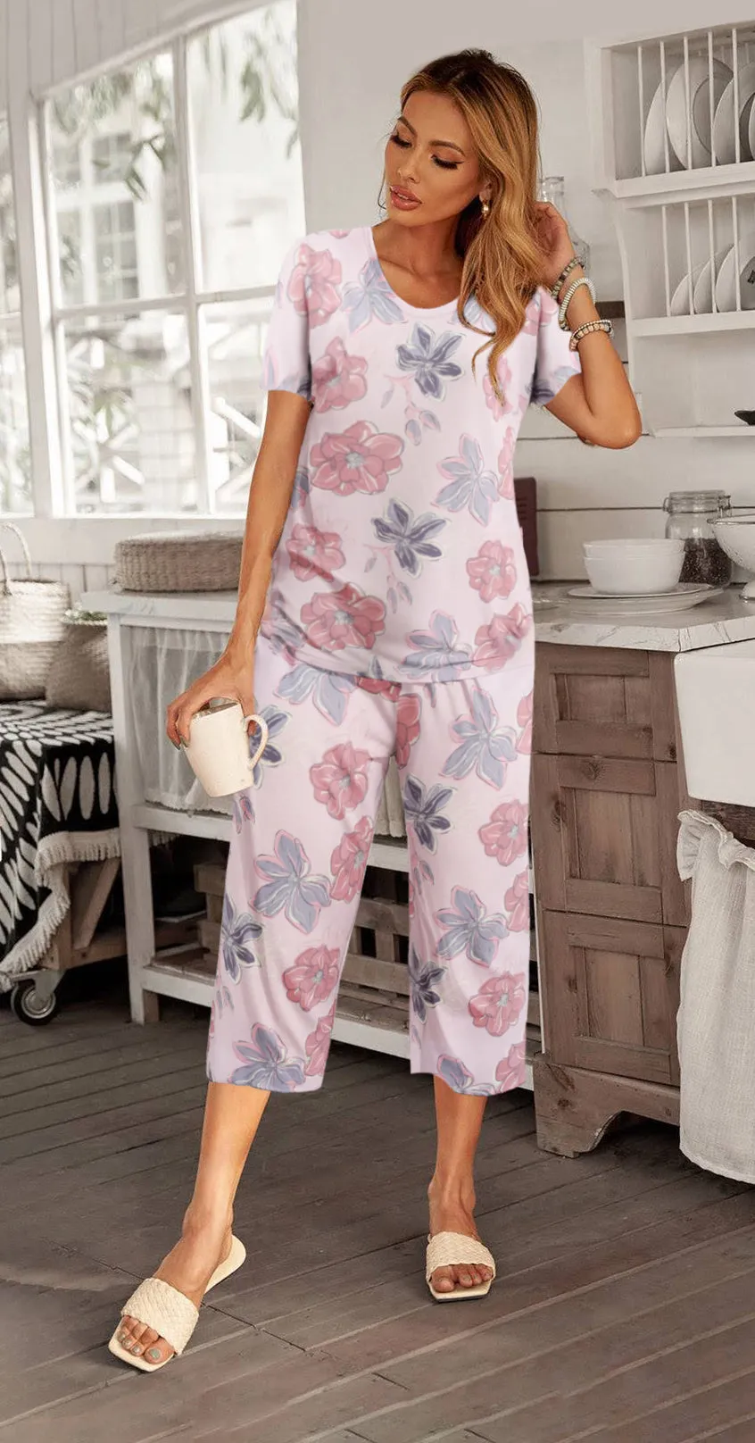 Ekouaer Cute Print with Pockets Pajama Sets (US Only)