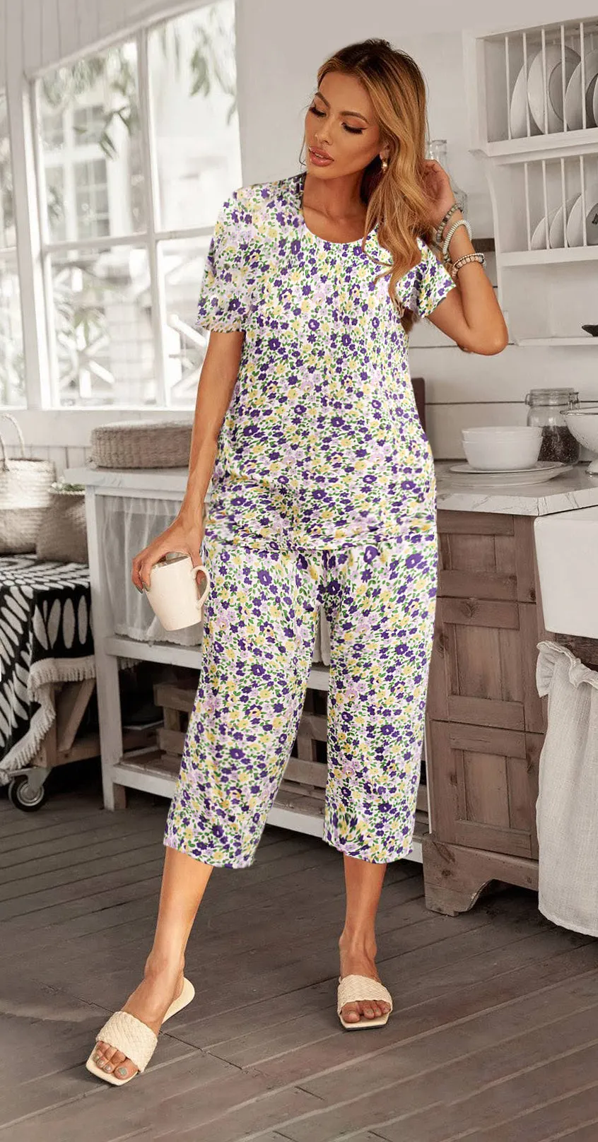Ekouaer Cute Print with Pockets Pajama Sets (US Only)