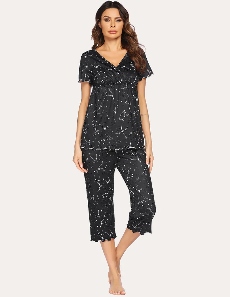 Ekouaer Layered Maternity Nursing Pajama Capri Set (US Only)