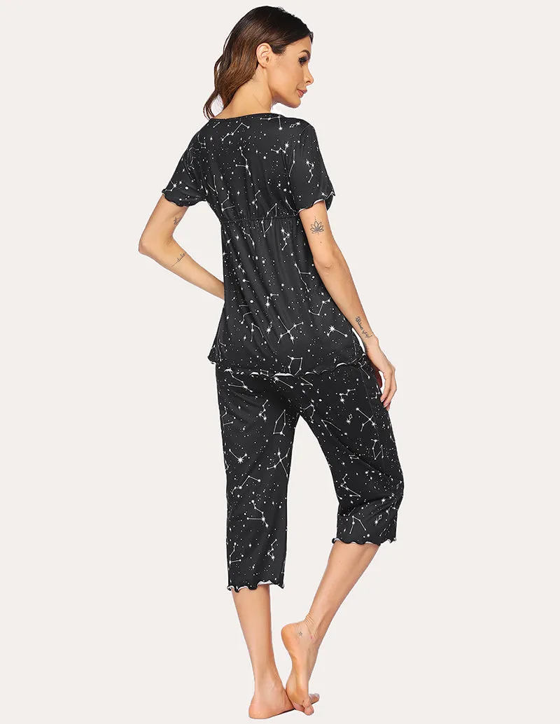 Ekouaer Layered Maternity Nursing Pajama Capri Set (US Only)