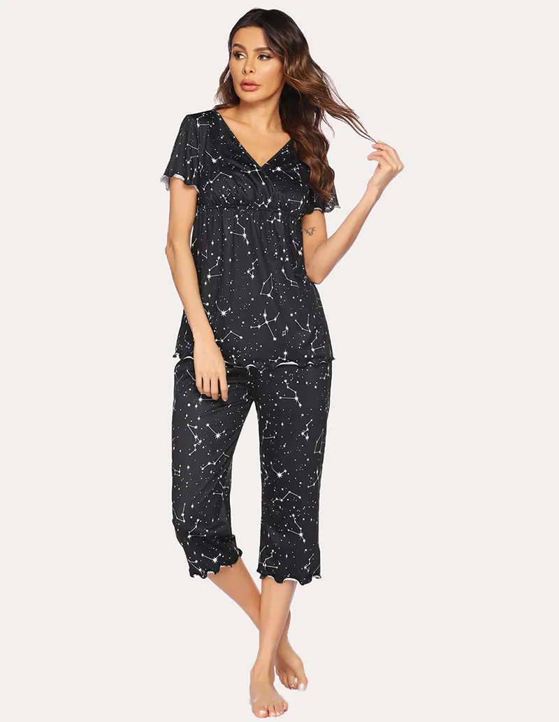 Ekouaer Layered Maternity Nursing Pajama Capri Set (US Only)