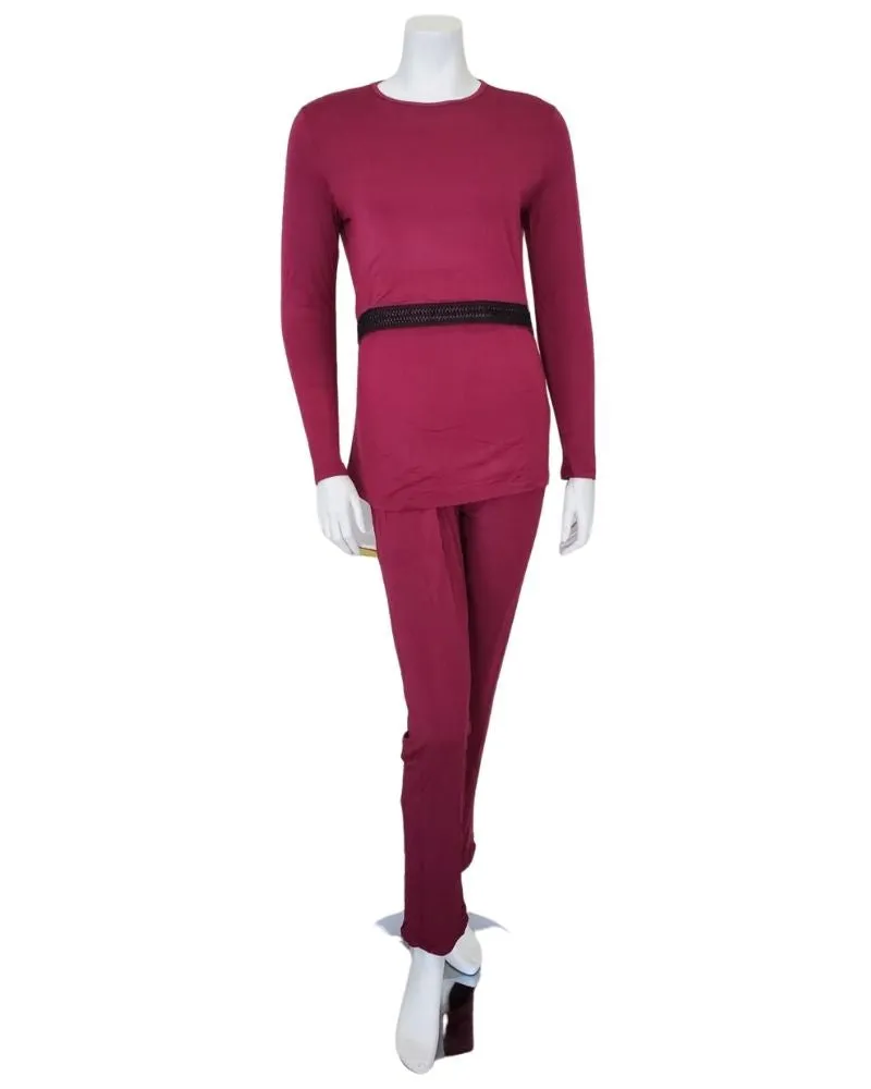 EL937 Wine Modal Nursing Pajamas Set with Black Trim
