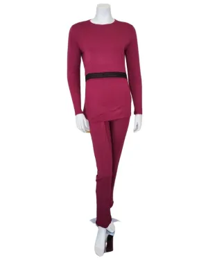 EL937 Wine Modal Nursing Pajamas Set with Black Trim