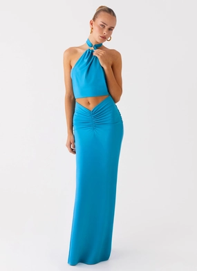 Perfect Wear Chiquita Halter Maxi Dress - Turquoise Blue