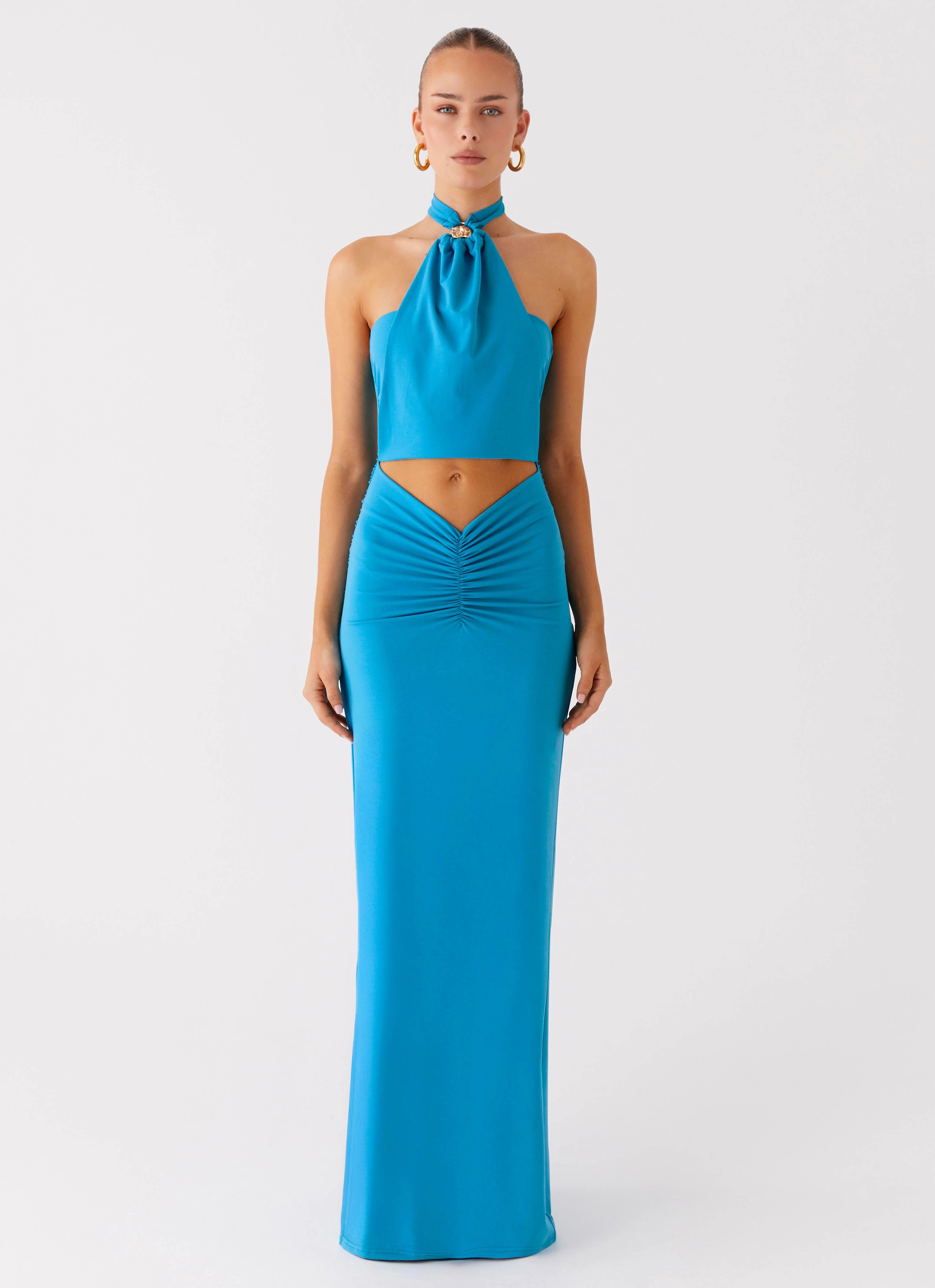 Chiquita Halter Maxi Dress - Turquoise Blue Lounge Style Smart Comfort