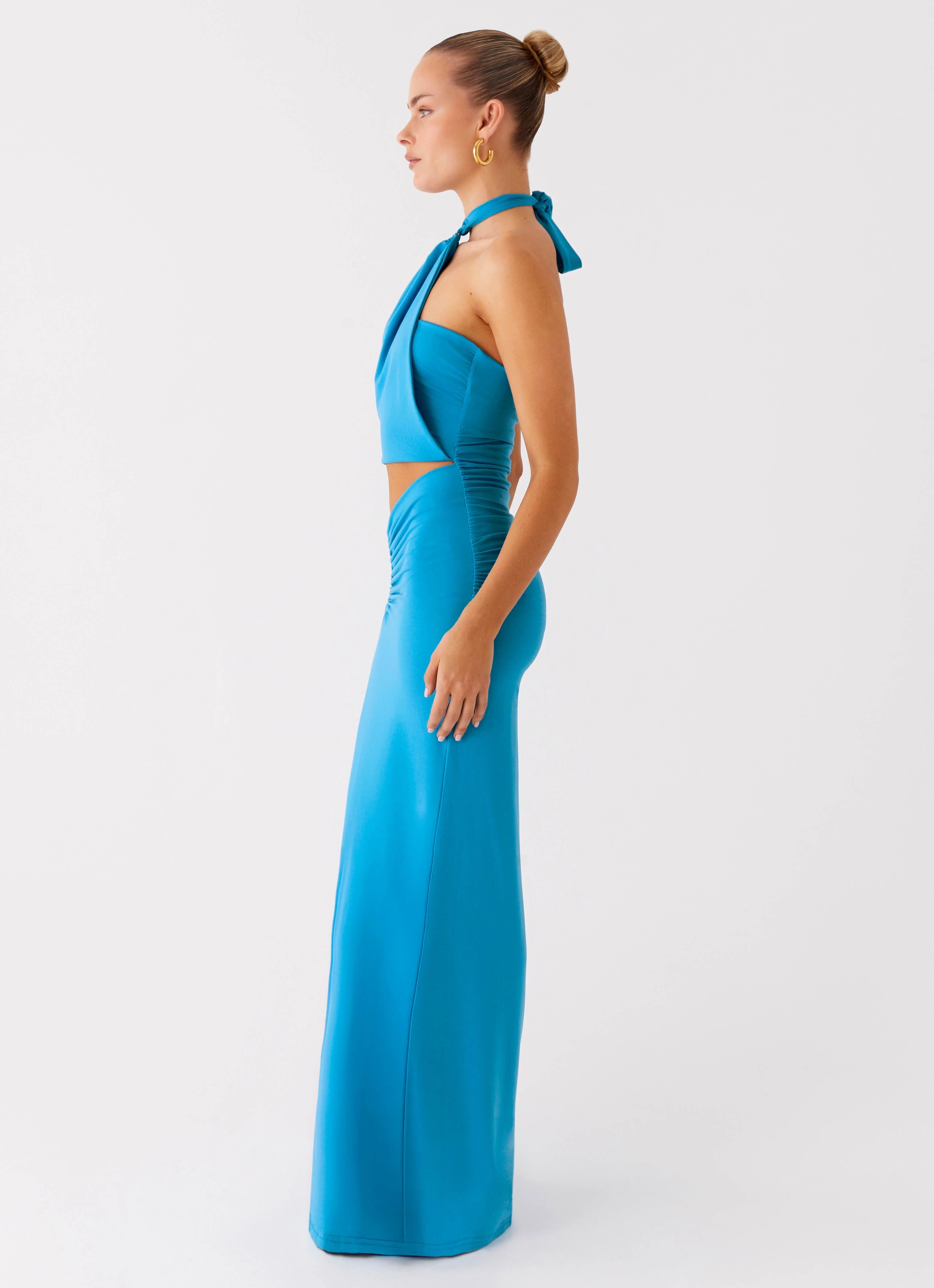 Chiquita Halter Maxi Dress - Turquoise Blue Minimal Aesthetic Earthy Hue