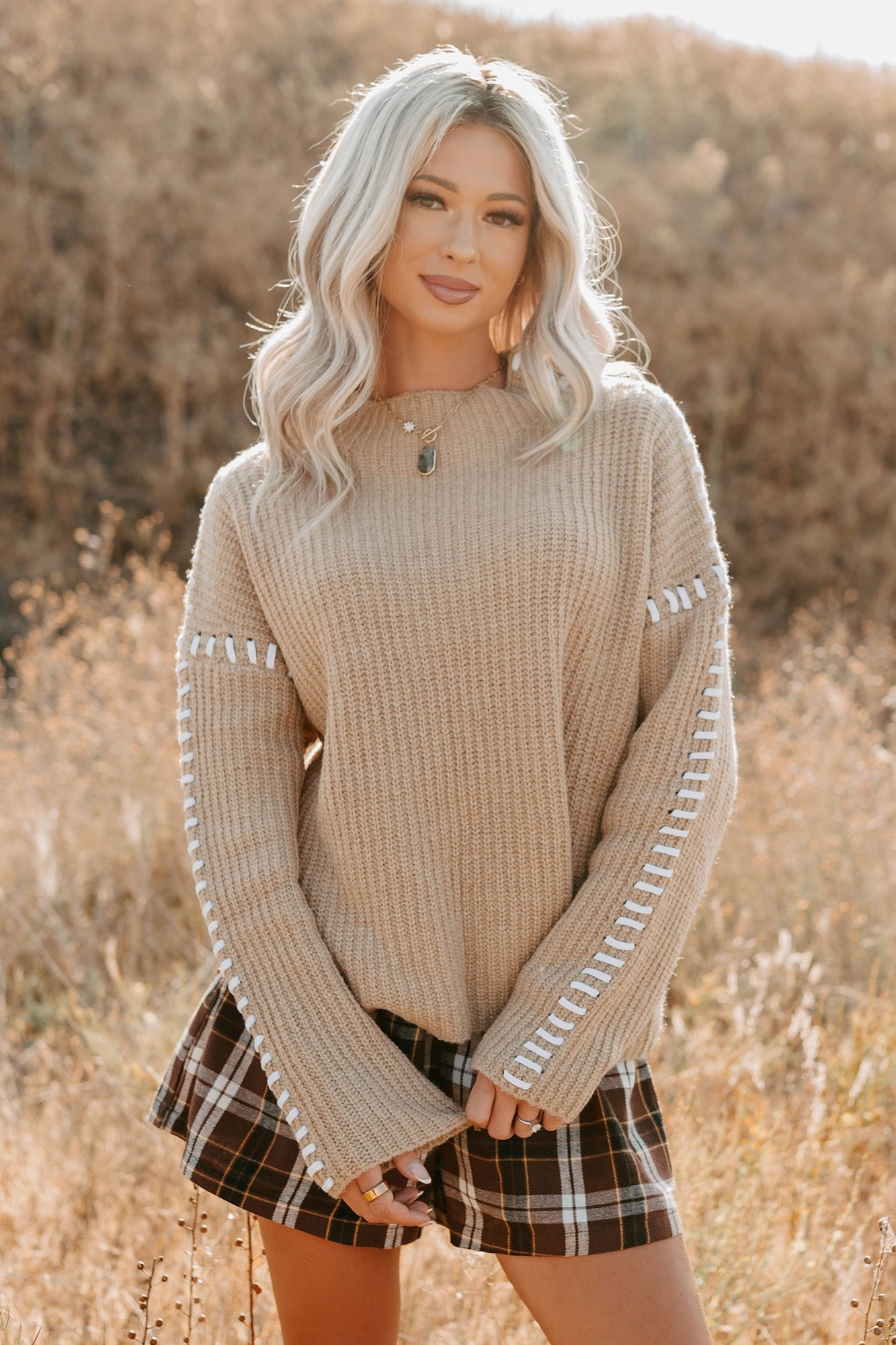 Organic Cotton Fiber Evening Calm Stitch Detail FORE Sweater (Tan)