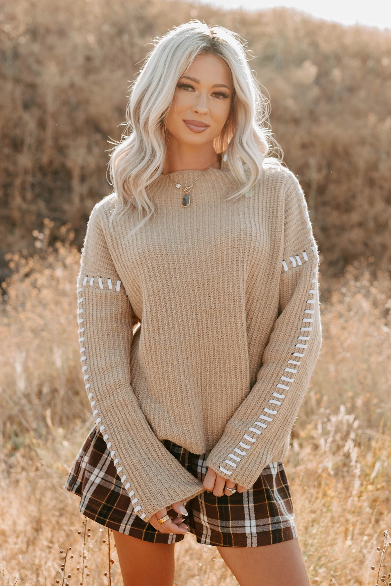 Evening Calm Stitch Detail FORE Sweater (Tan) AbrasionResistant SeamFree Knitting