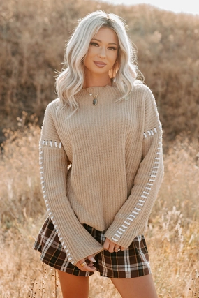 Organic Cotton Fiber Evening Calm Stitch Detail FORE Sweater (Tan)