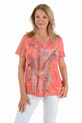 StretchableKnit Kelly Shirred V-Neck Tee