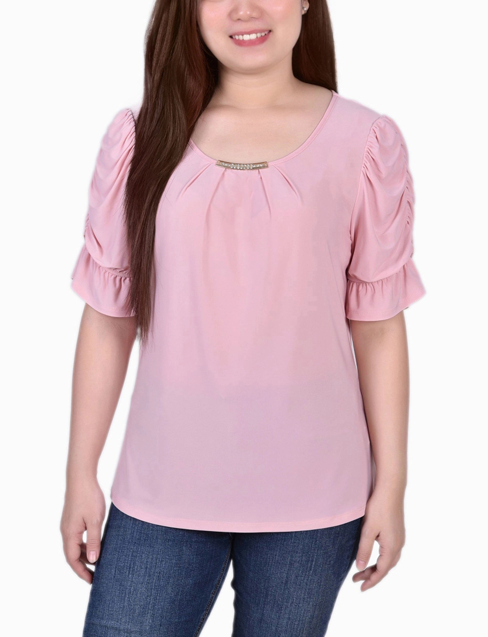 Elbow Cuffed Sleeve Hardware Top QuickDrySystem BreathableMeshPanel