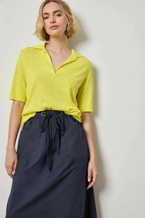 Elbow Sleeve Polo Sweater Lemon Fashionable Shirt