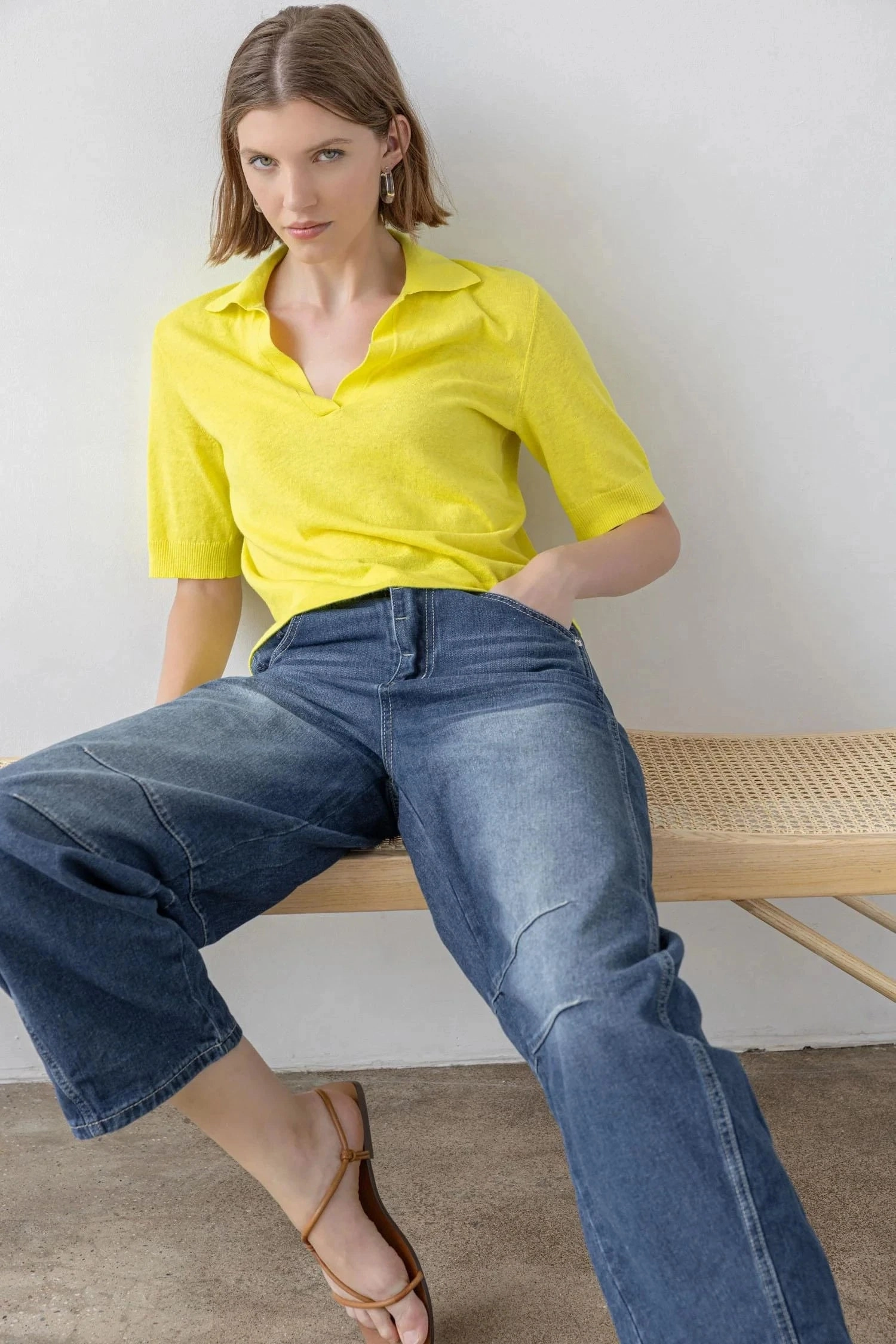 Elbow Sleeve Polo Sweater Lemon Light Reflective Printing WrinkleFree Fabric