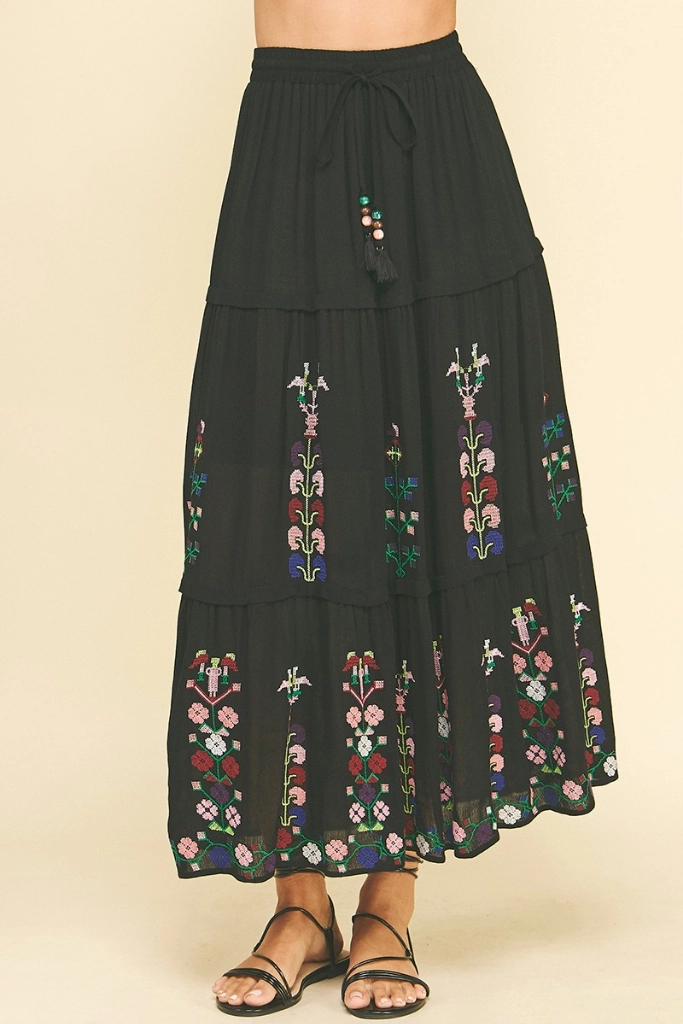 Matching Belt Eleanor Embroidered Maxi Skirt