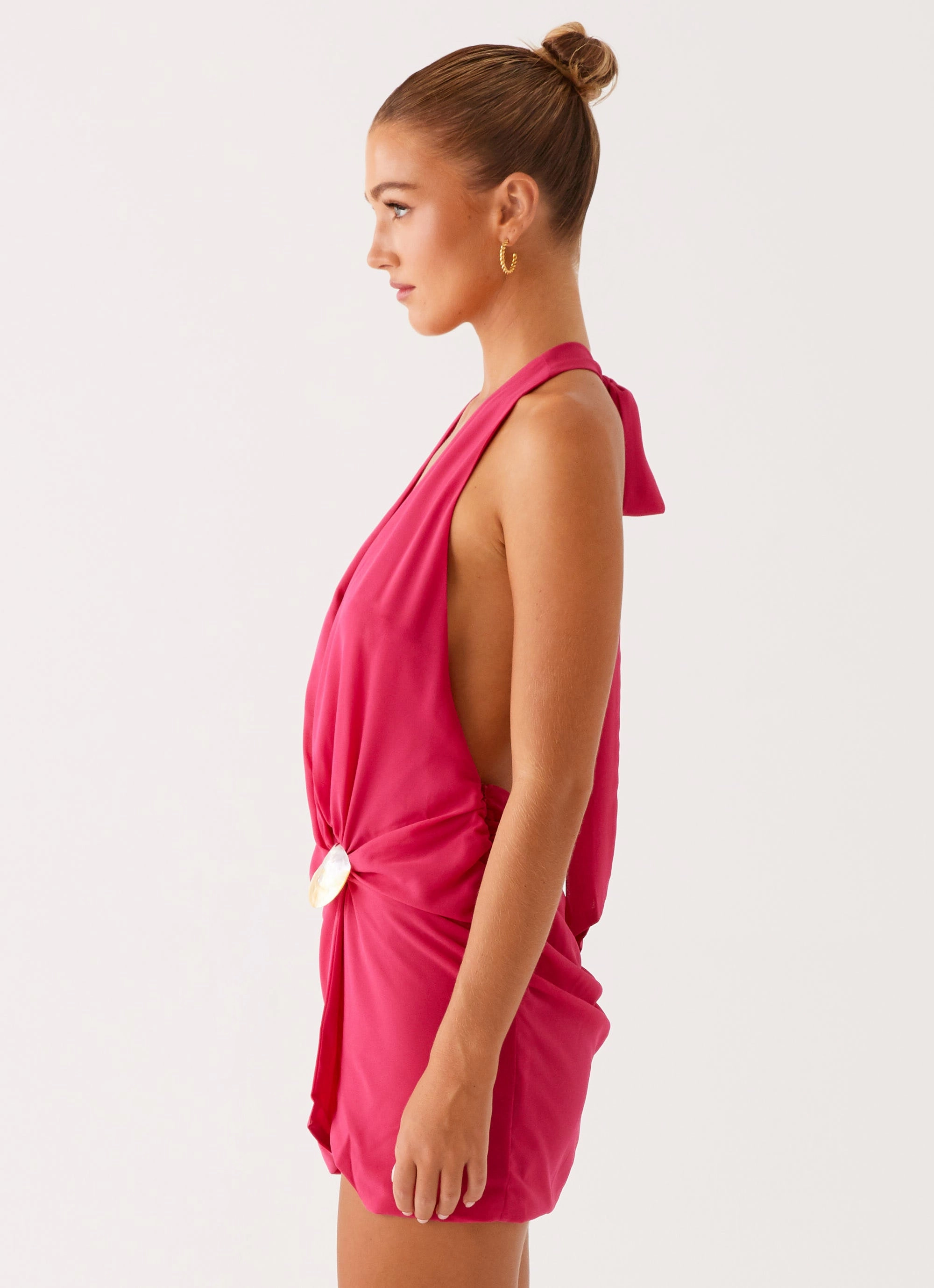 Festival Mood Eleanora Plunge Mini Dress - Pink