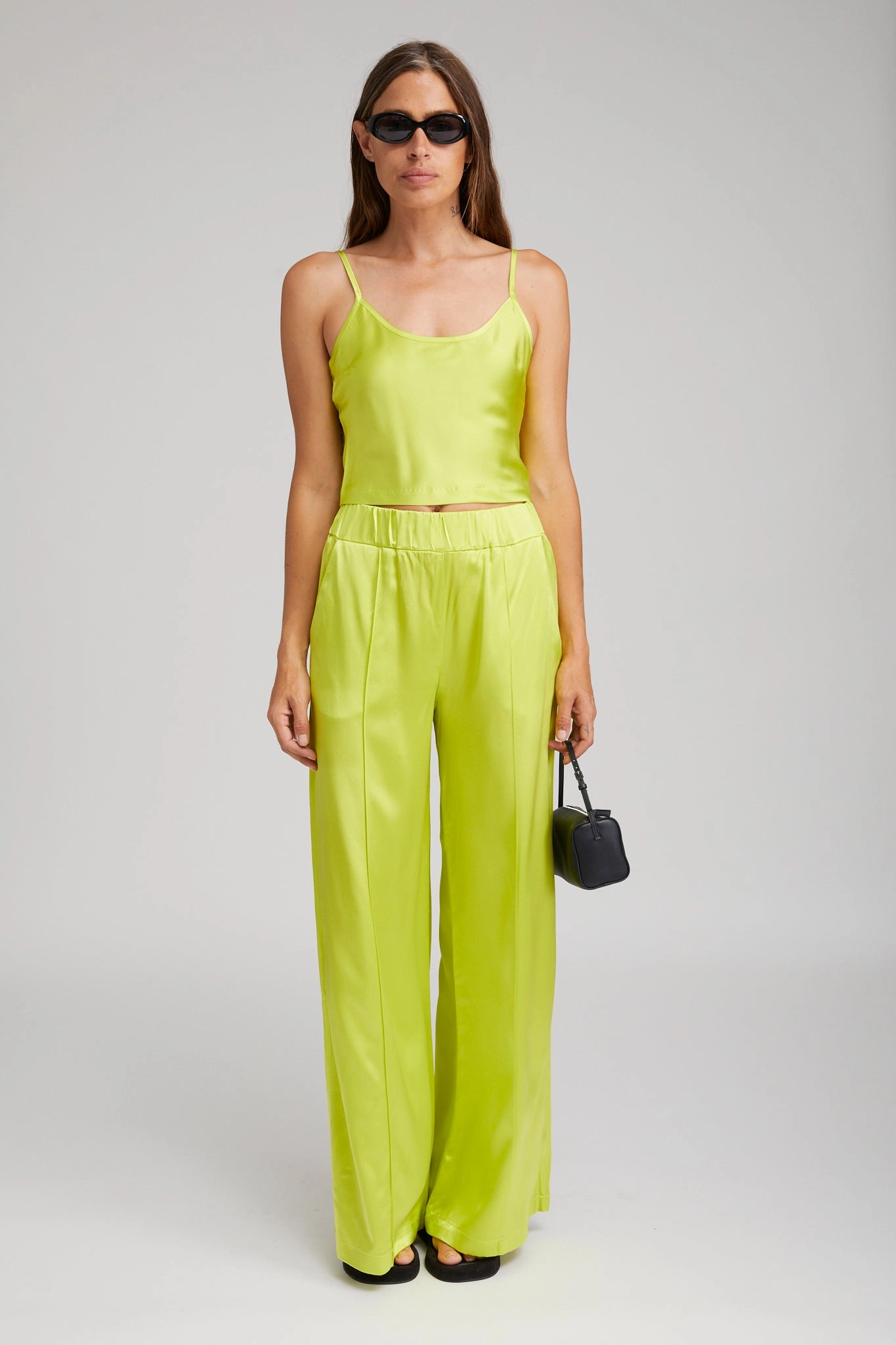 Electric Chartreuse Silk Cropped Cami Stretchable Knit