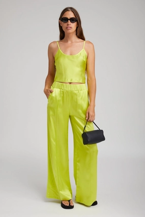 Electric Chartreuse Silk Cropped Cami Eco Friendly Dye Process ContrastStitching
