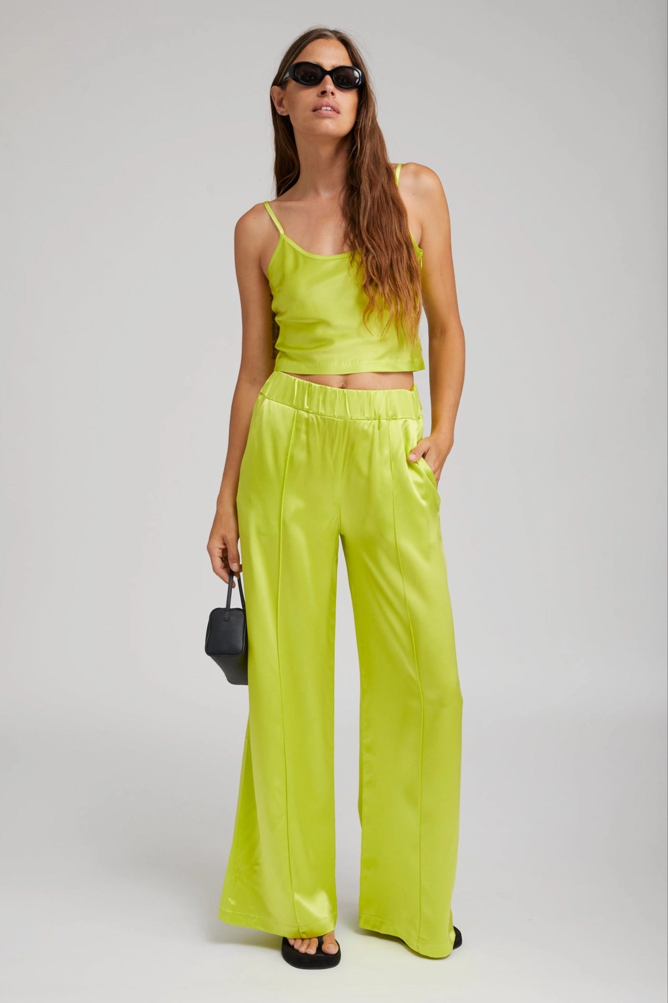Cozy Knit ReinforcedEdges Electric Chartreuse Silk Cropped Cami