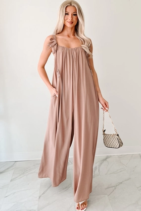 Anti Odor Finish Elegance In Motion Sleeveless Flowy Jumpsuit (Mocha)