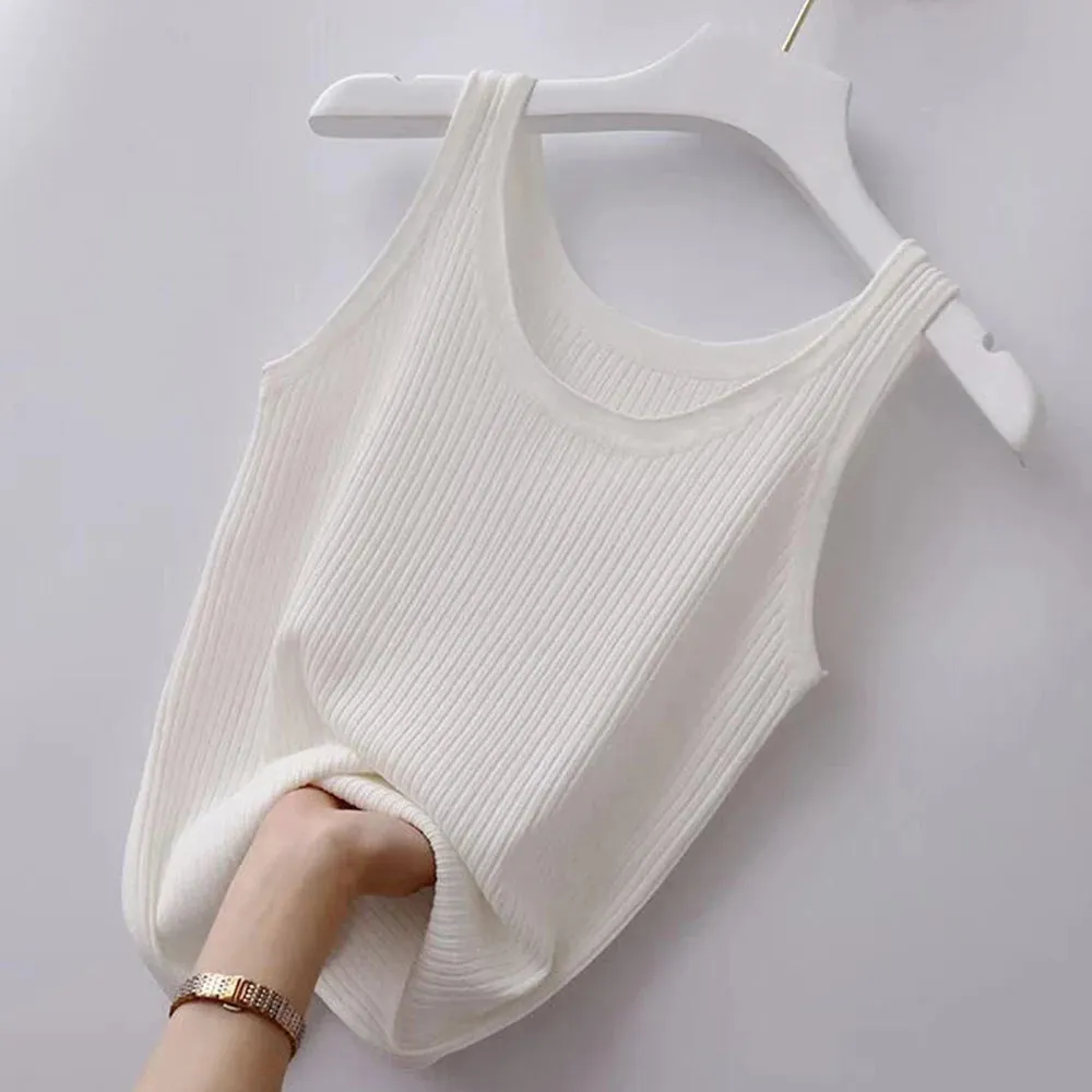 Elegant Women's Ice Silk Sleeveless Camisole - Soft, Casual Summer Tank Top with Solid Knit Design