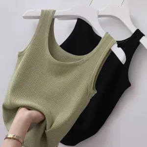 Elegant Women's Ice Silk Sleeveless Camisole - Soft, Casual Summer Tank Top with Solid Knit Design