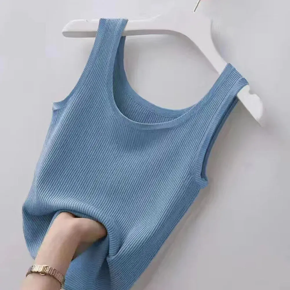 Elegant Women's Ice Silk Sleeveless Camisole - Soft, Casual Summer Tank Top with Solid Knit Design