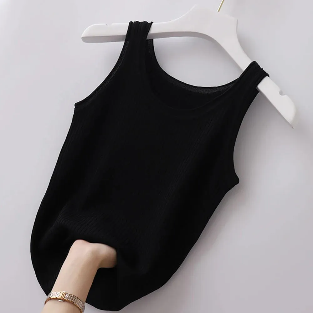 Elegant Women's Ice Silk Sleeveless Camisole - Soft, Casual Summer Tank Top with Solid Knit Design