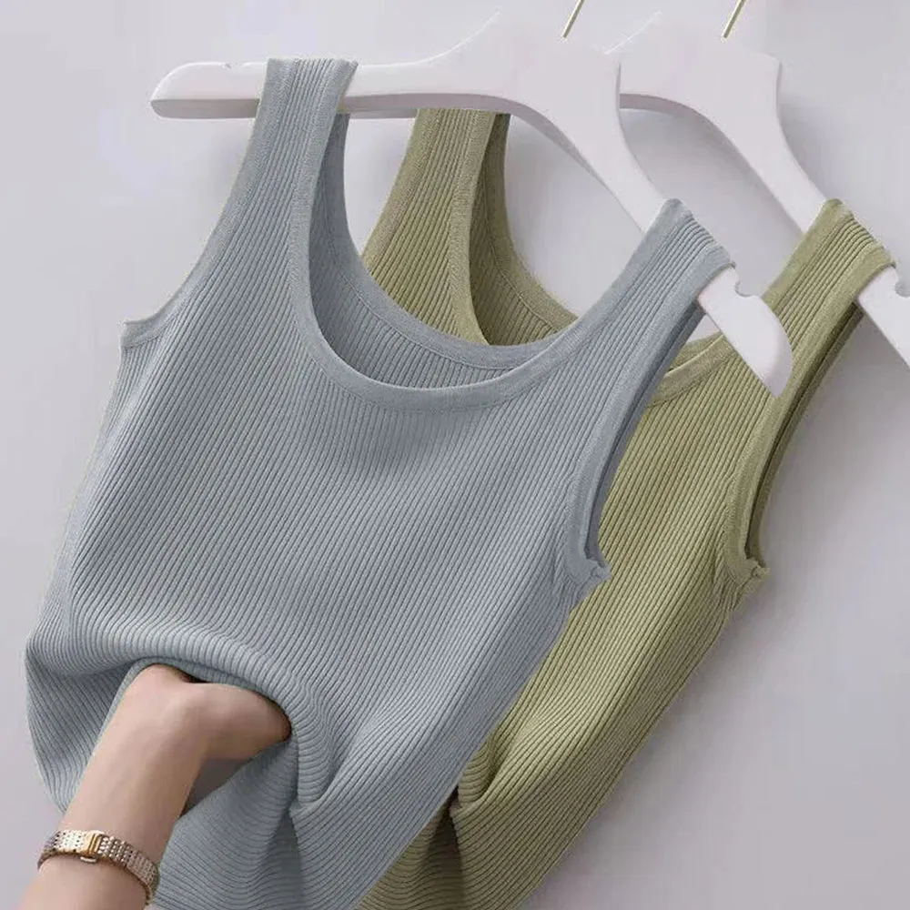 Elegant Women's Ice Silk Sleeveless Camisole - Soft, Casual Summer Tank Top with Solid Knit Design