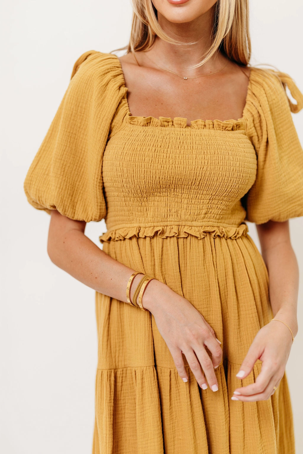 Lounge Feel Smart Casual Elena 100% Cotton Midi Dress in Dusty Mustard *10/6 PRE-ORDER*