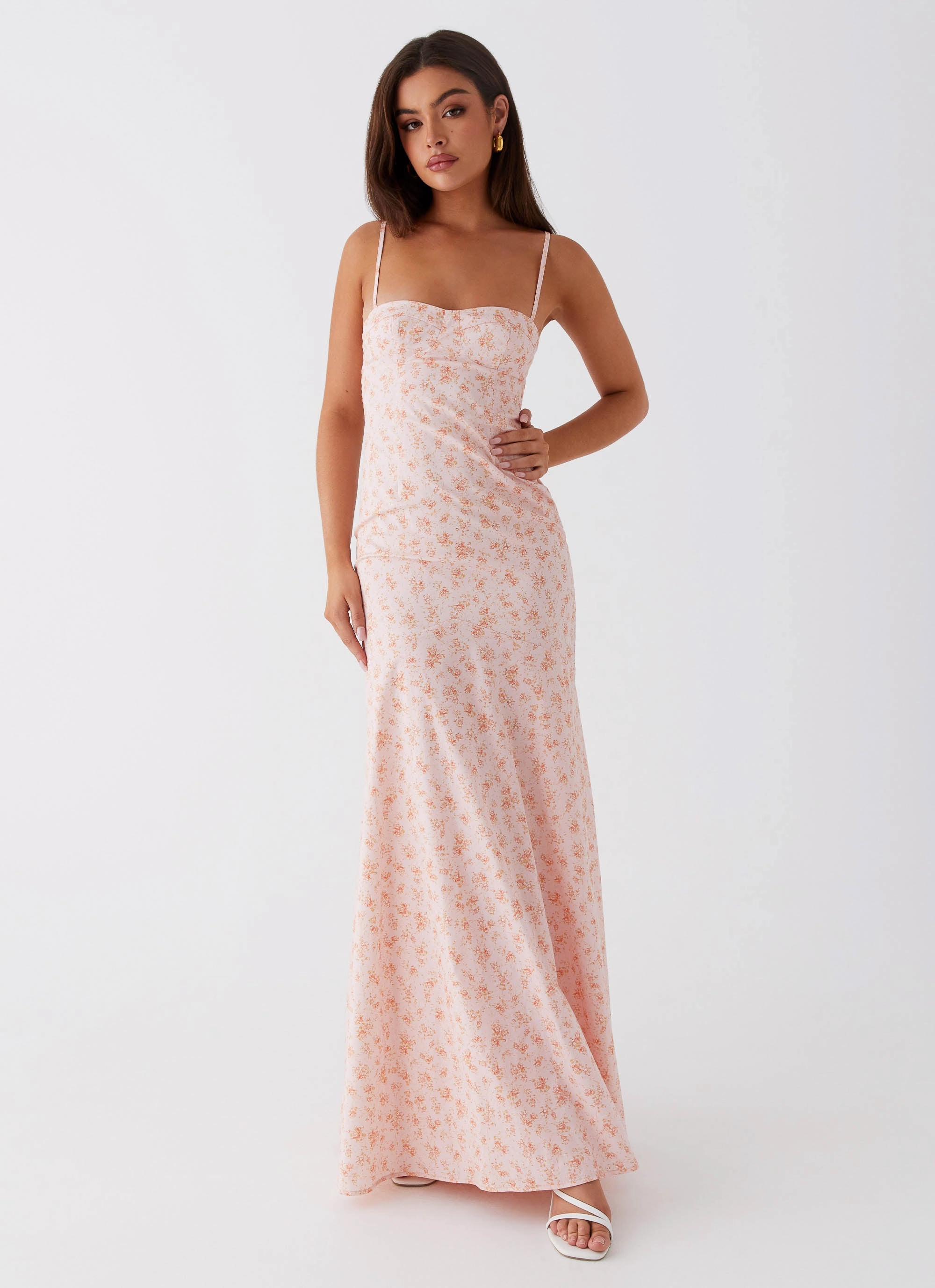 Cozy Silhouette Britney Maxi Dress - Pink Ditsy Floral