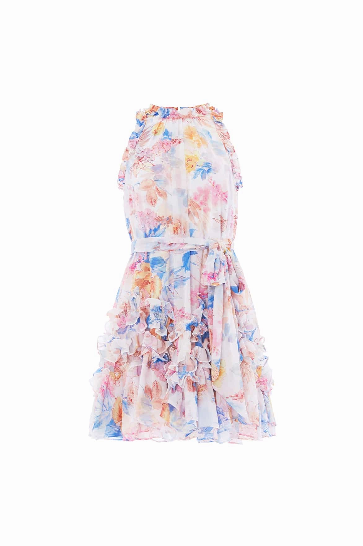 Perfect Proportion Mariannes Floral Chiffon Sleeveless Micro Mini Dress