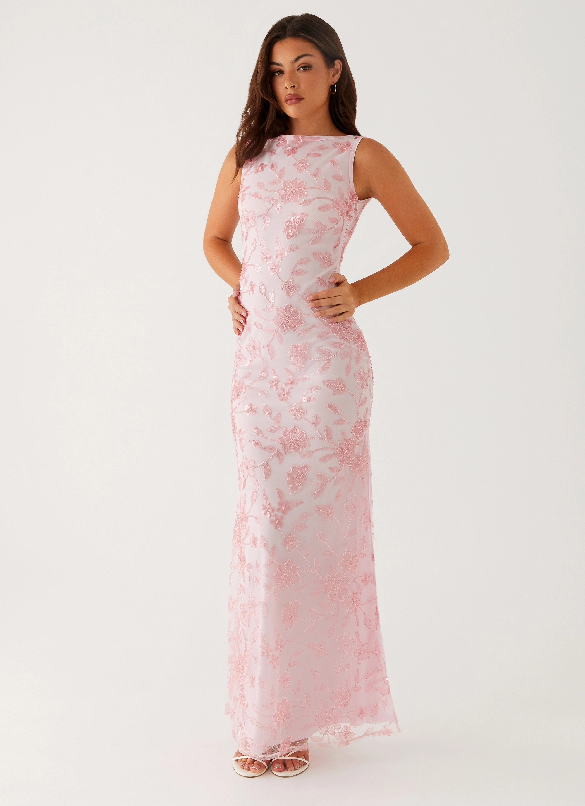 Moorey High Neck Maxi Dress - Pink Relaxed Style