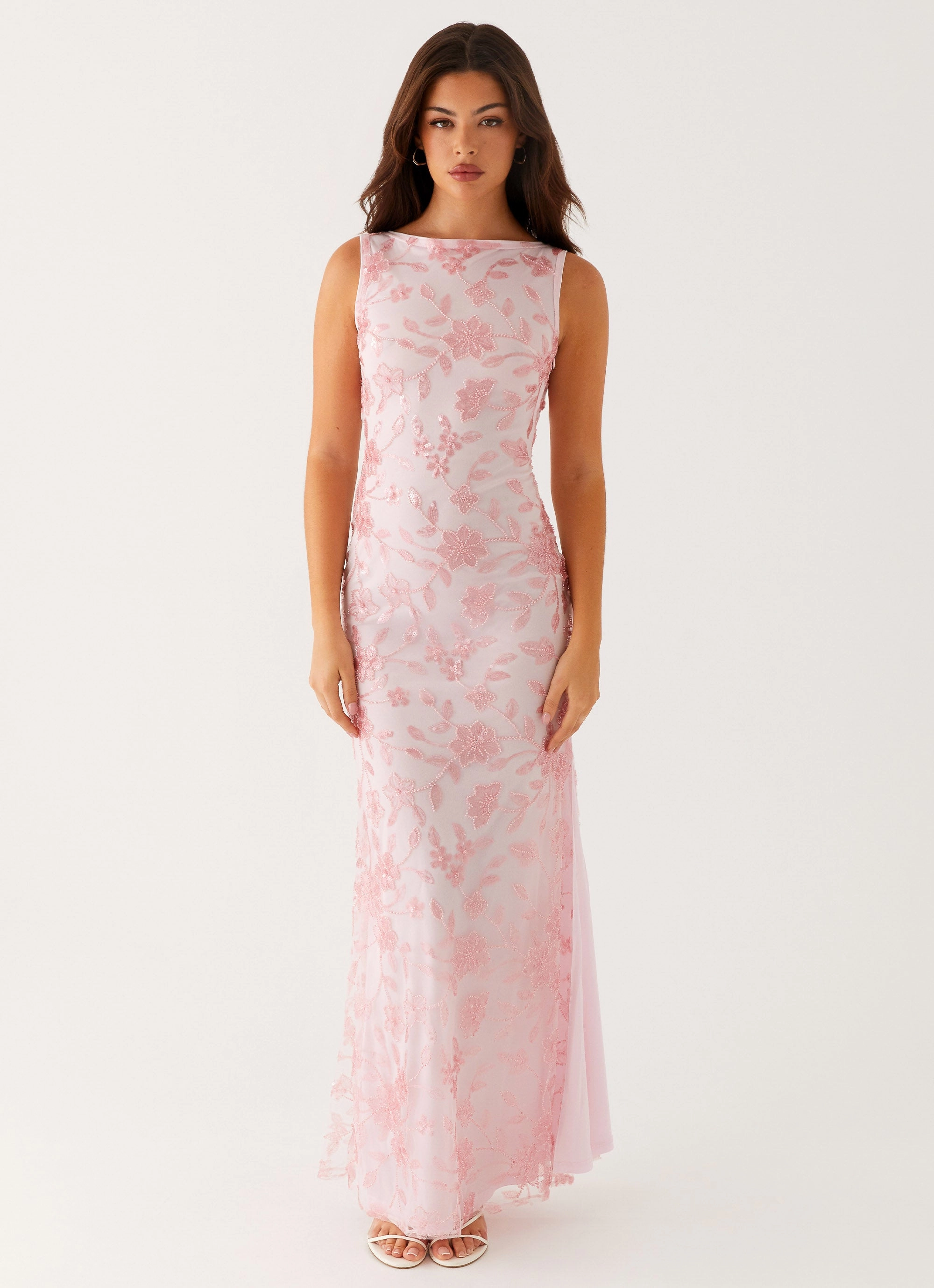 Moorey High Neck Maxi Dress - Pink Muted Tones Cozy Silhouette