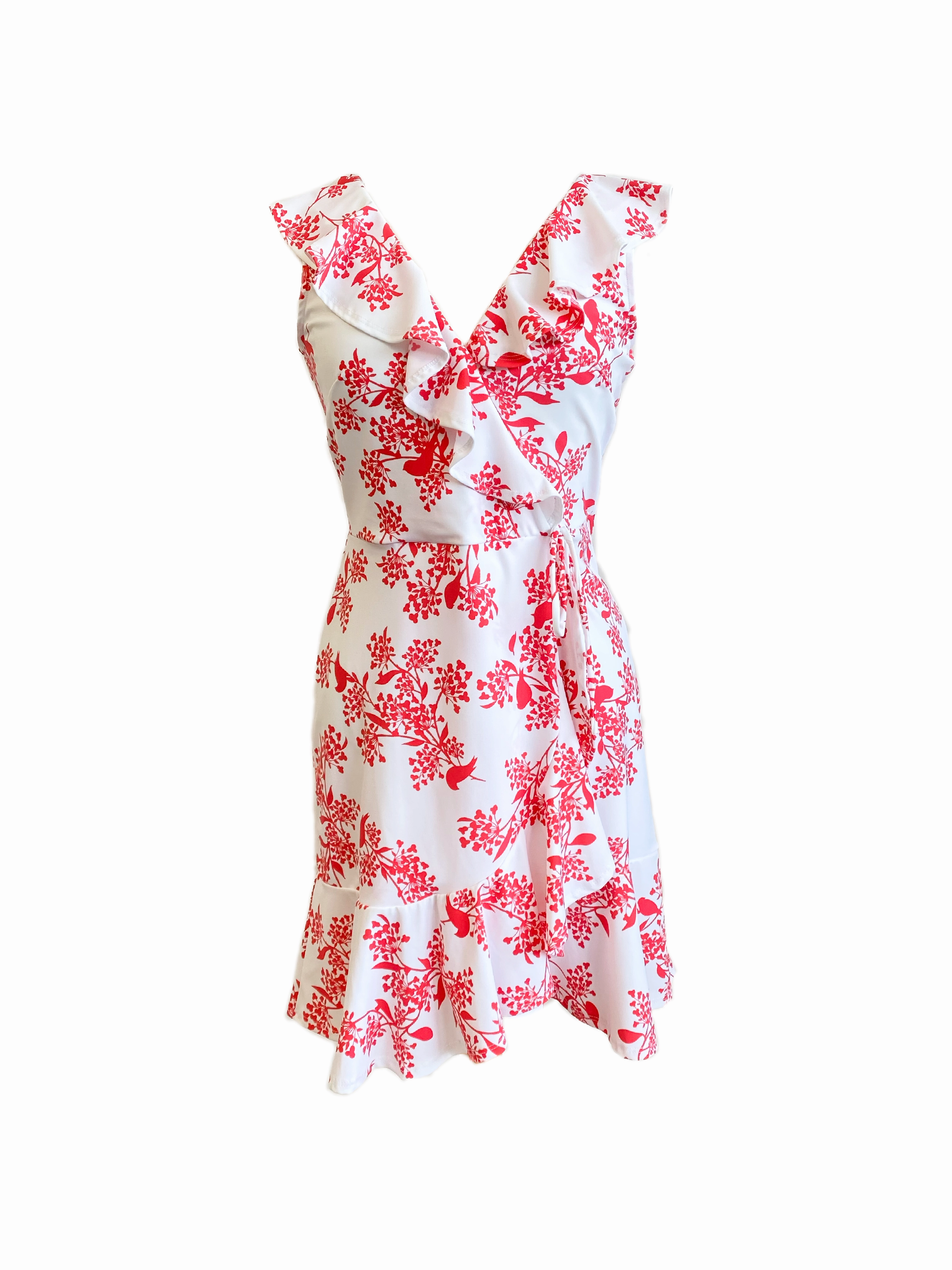 Naples Faux Wrap Dress Birds of Paradise Dark Coral Sequin-Detail Easy Texture
