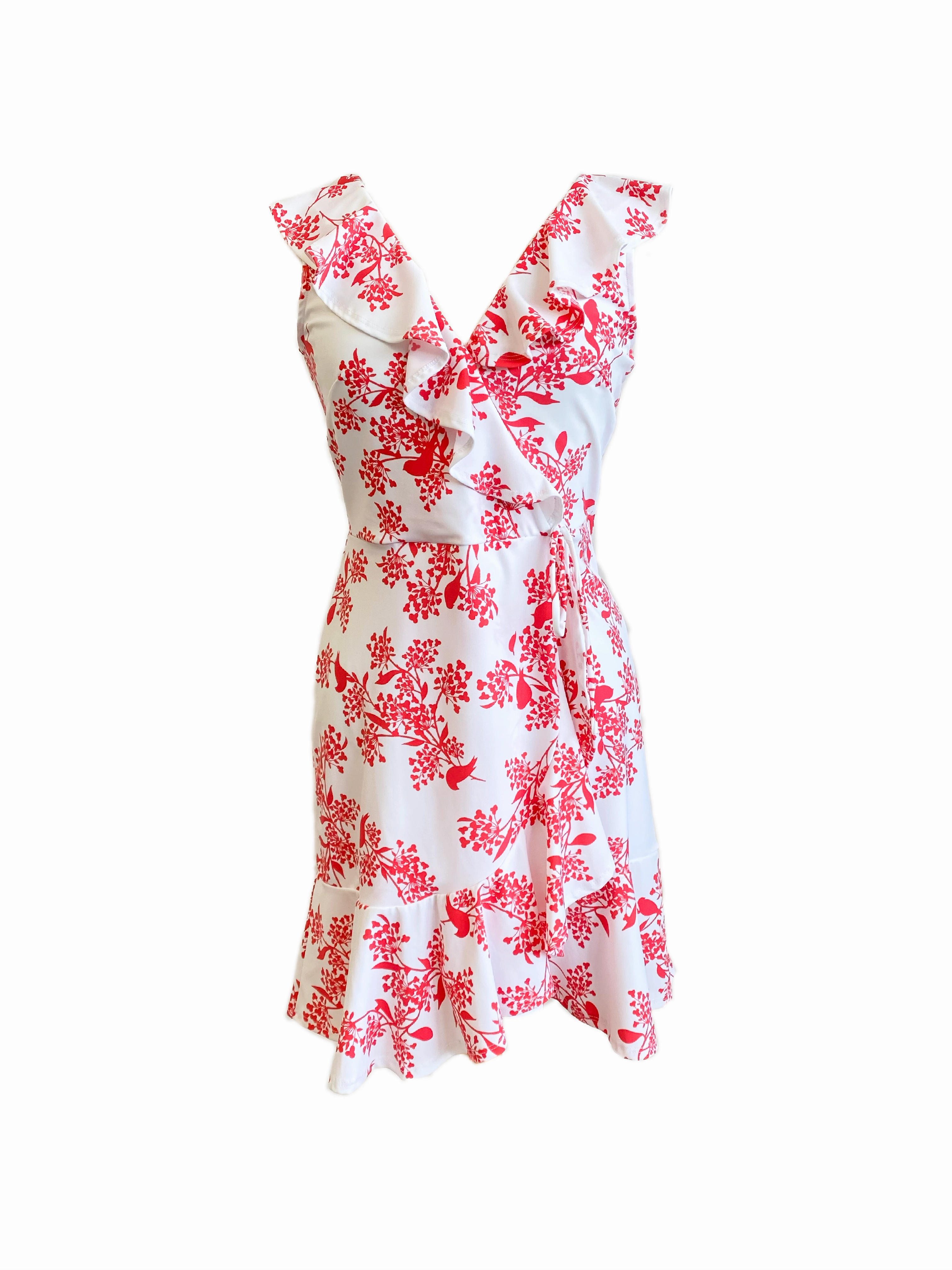 Chic boho dress Clean Outfit Naples Faux Wrap Dress Birds of Paradise Dark Coral