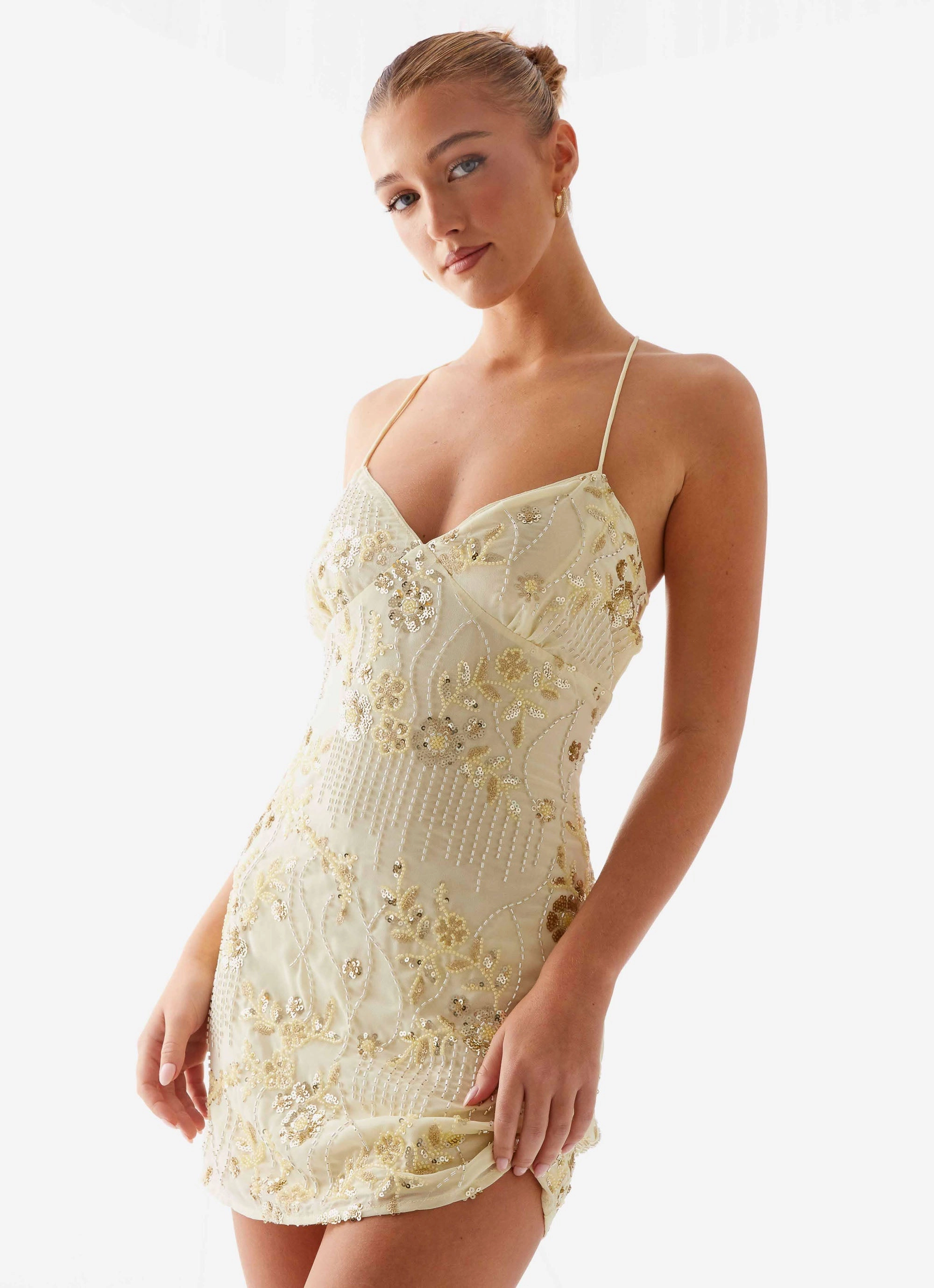 Vietta Sequin Cami Mini Dress - Yellow Tailored Fit