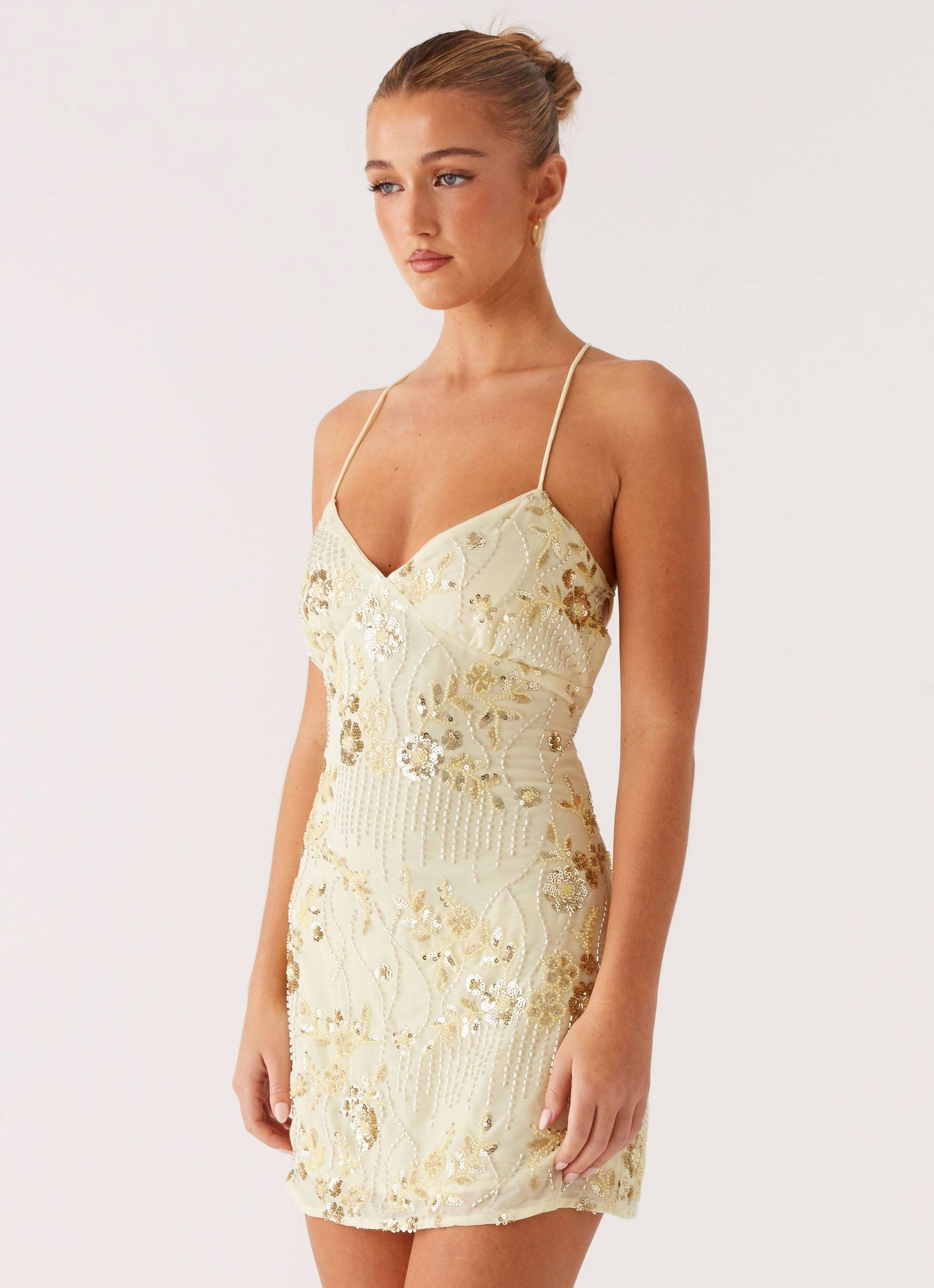Vietta Sequin Cami Mini Dress - Yellow Flattering Shape Natural Layers