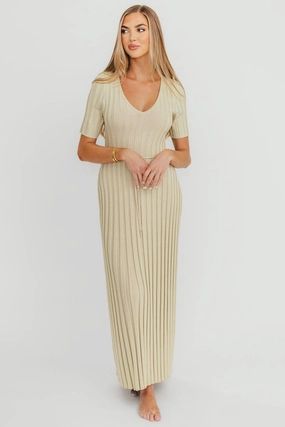 Pure Motion Smooth Lines Oakley Ribbed Maxi Dress in Dusty Lime - Bump Friendly *Final-Sale*