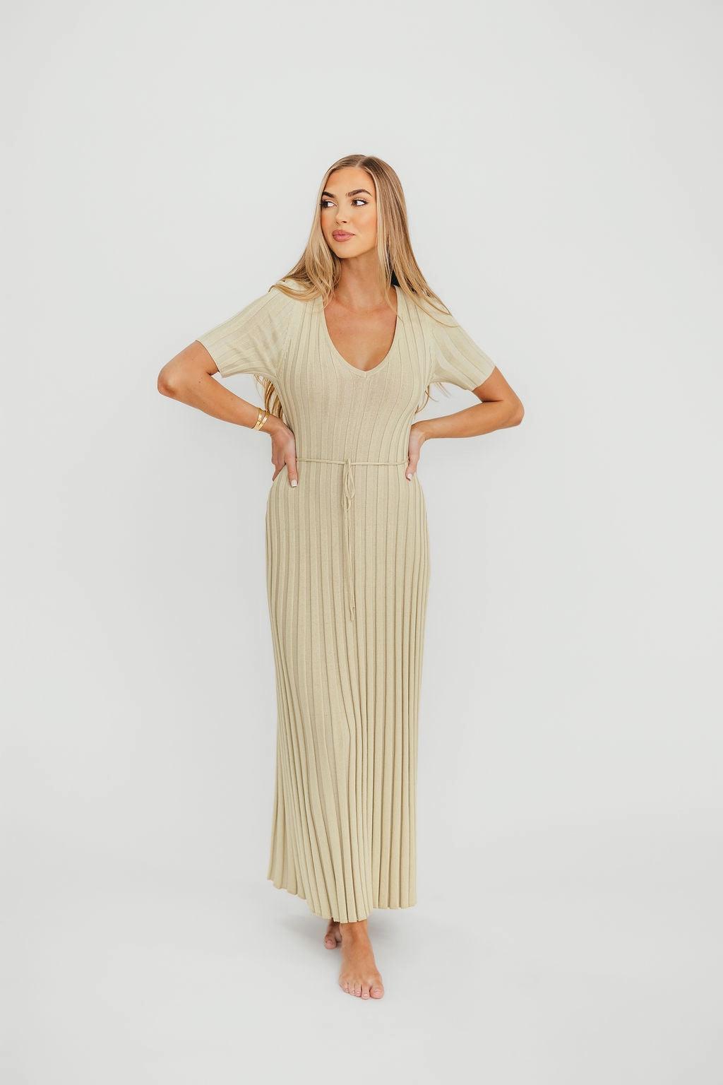 Oakley Ribbed Maxi Dress in Dusty Lime - Bump Friendly *Final-Sale* Warm Pink