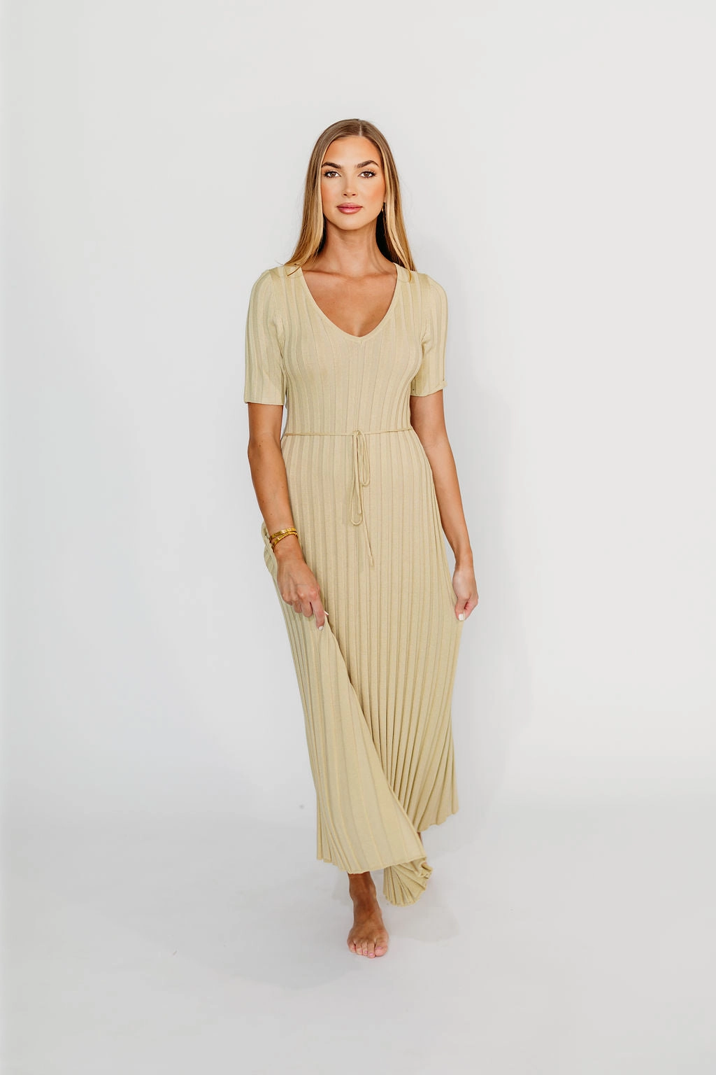 Essential Piece Oakley Ribbed Maxi Dress in Dusty Lime - Bump Friendly *Final-Sale*