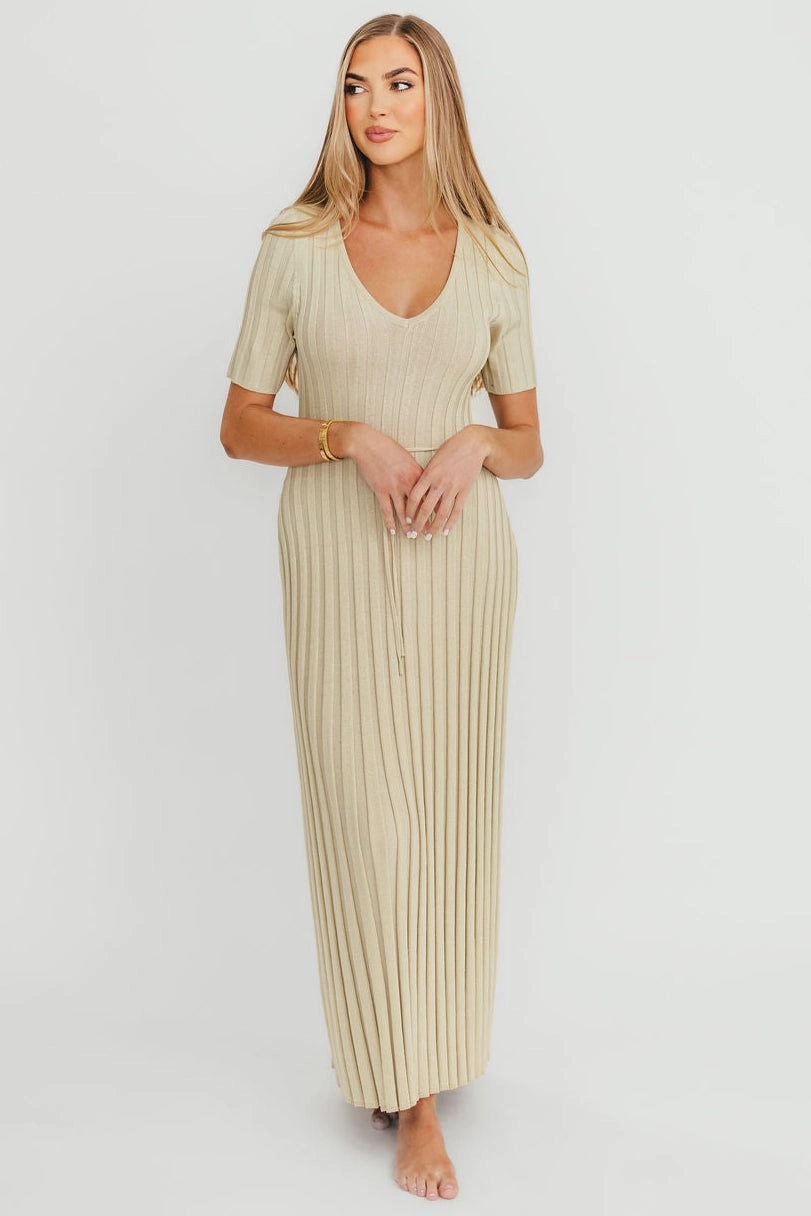 Pure Motion Smooth Lines Oakley Ribbed Maxi Dress in Dusty Lime - Bump Friendly *Final-Sale*