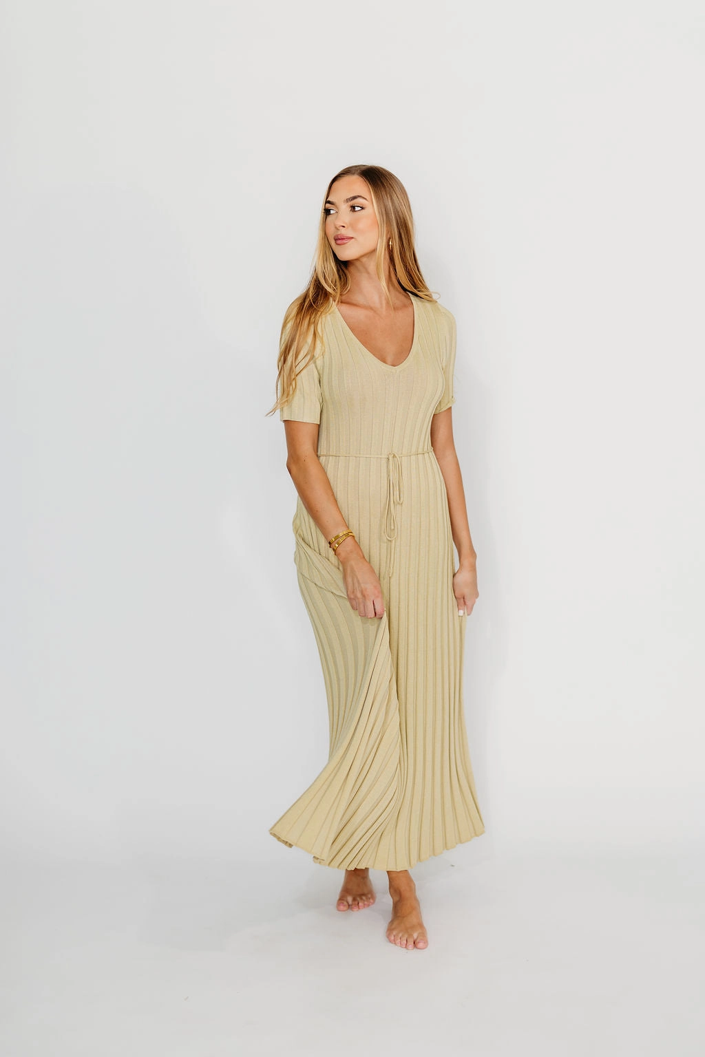 Bright Feel Oakley Ribbed Maxi Dress in Dusty Lime - Bump Friendly *Final-Sale*