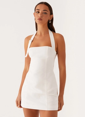 Julianna Linen Mini Dress - White Calm Lines Smooth-Lining
