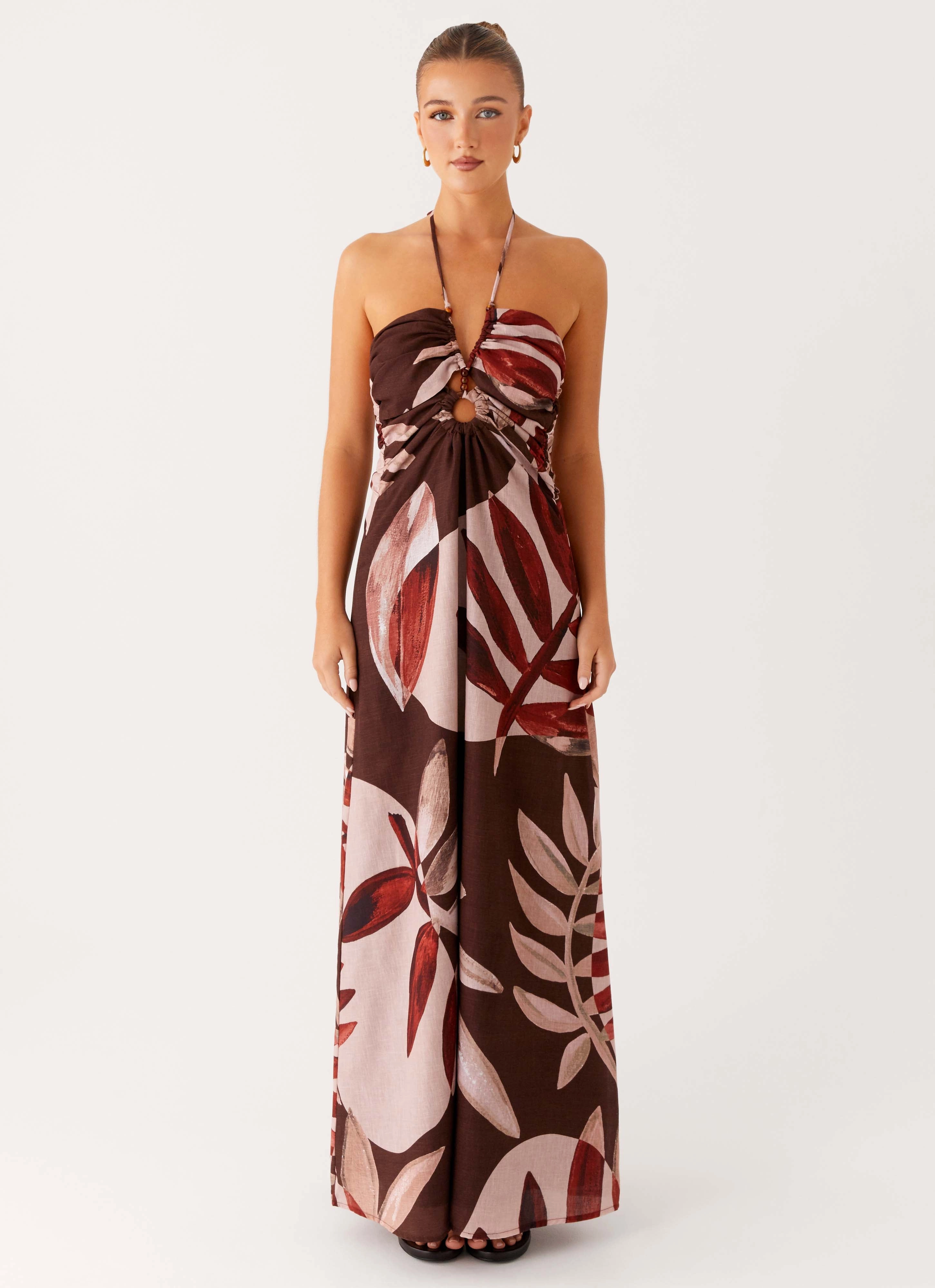 Feminine Vibe Polished Design Ramona Linen Maxi Dress - Cinnamon Palm