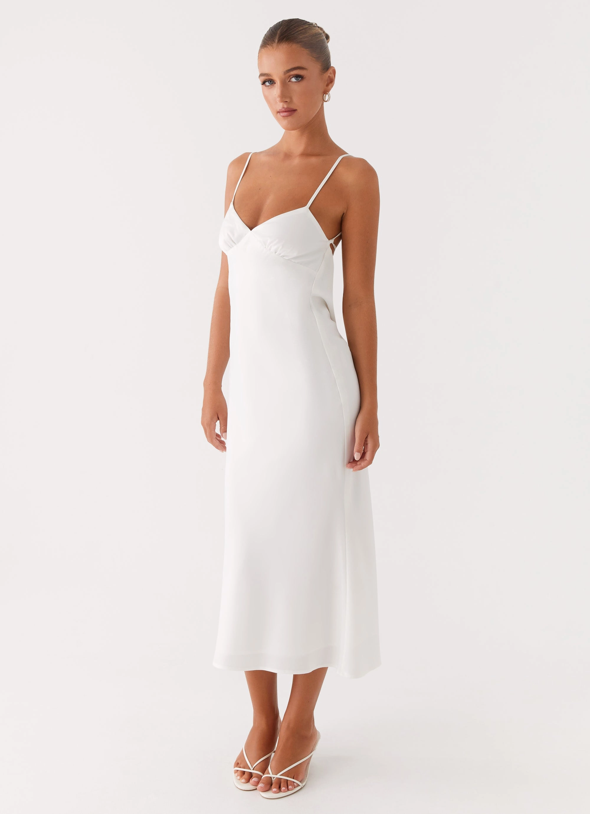 Bentley Midi Dress - White Feminine empire waist dress Warm Base