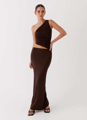 Seranella One Shoulder Maxi Dress - Chocolate monochrome Comfortable Look